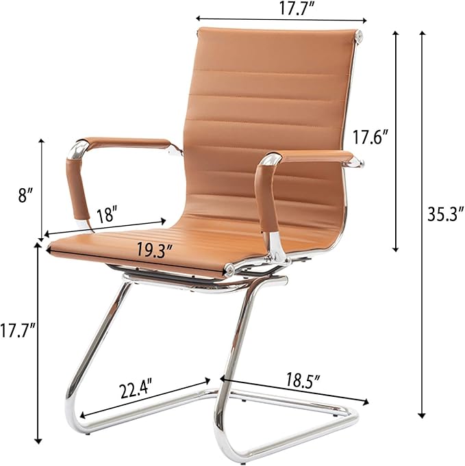 Office Desk Chair No Wheels Set of 6 PU Leather Computer Chairs Mid Back Guest Chairs for School Reception Conference Waiting Room, Terracotta