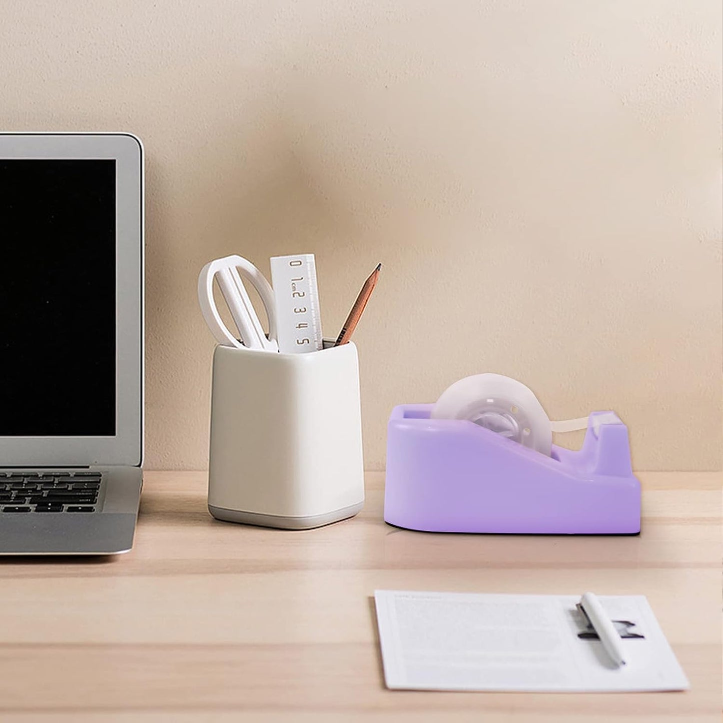1Pcs Desktop Tape Dispenser Adhesive Roll Holder with Weighted Nonskid Base, Purple (Tape not Included)