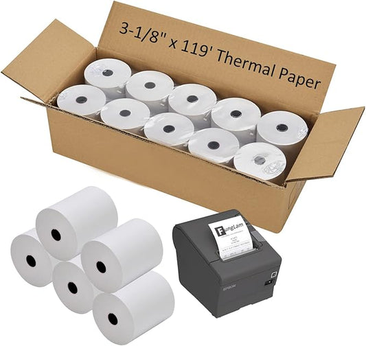 FungLam Thermal Receipt Paper Rolls 3-1/8" x 119' Thermal Paper Cash Register POS Receipt Paper (10 Rolls)