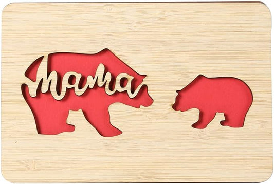 Handmade Birthday Card,Wooden Mother's Day Card from Daughter or Son,Mother's Day Gifts for Mum from Kids,Lovely Bear Baby and Mom Pattern Design,Unique Birthday Presents for Mum