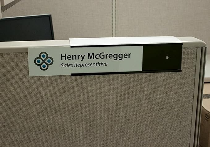 The Original Over the Cube - Quality Aluminum, Changeable Cubicle Nameplate Holder, Black Base, and Black Name Plate Holder, 8" x 2" (2.5" Cubicle Wall Depth) - Made in The USA