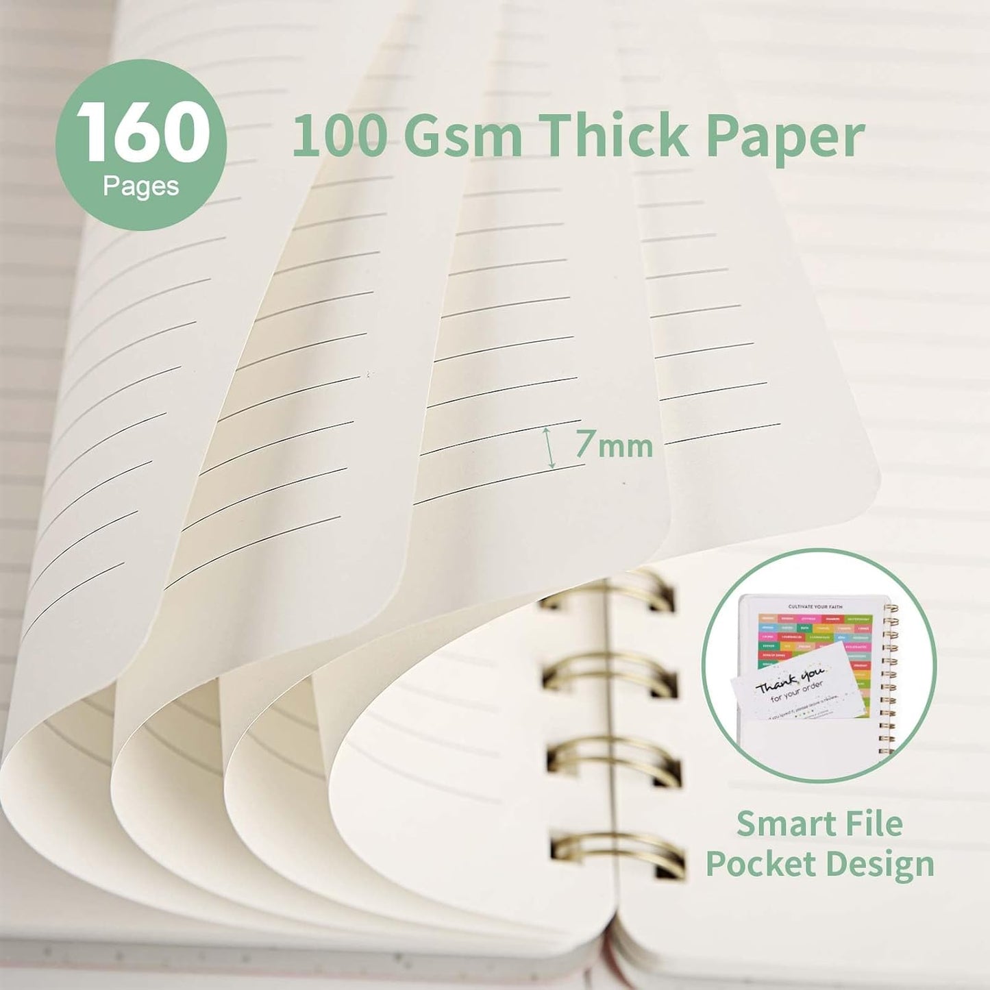 Lined Spiral Notebook College Ruled A5 Journal Book for Note Taking, 160 Pages Writing Journal for Office and Home School Supplies 5.75x8.125 inch (1MintGreen)