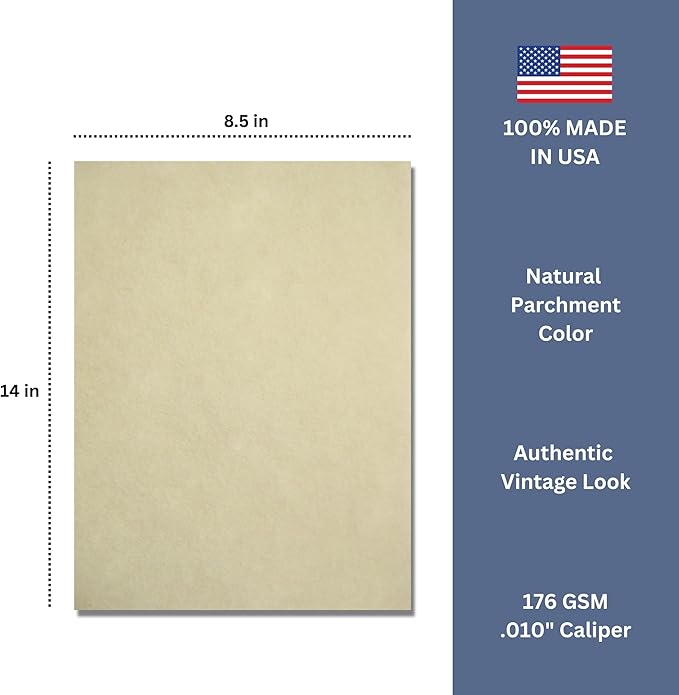300 Natural Parchment 65lb Cover Paper Sheets 8.5X14 Inches Cardstock Weight Colored Sheets 8.5X14 Inches Legal|Menu Size - Printable Old Parchment Semblance