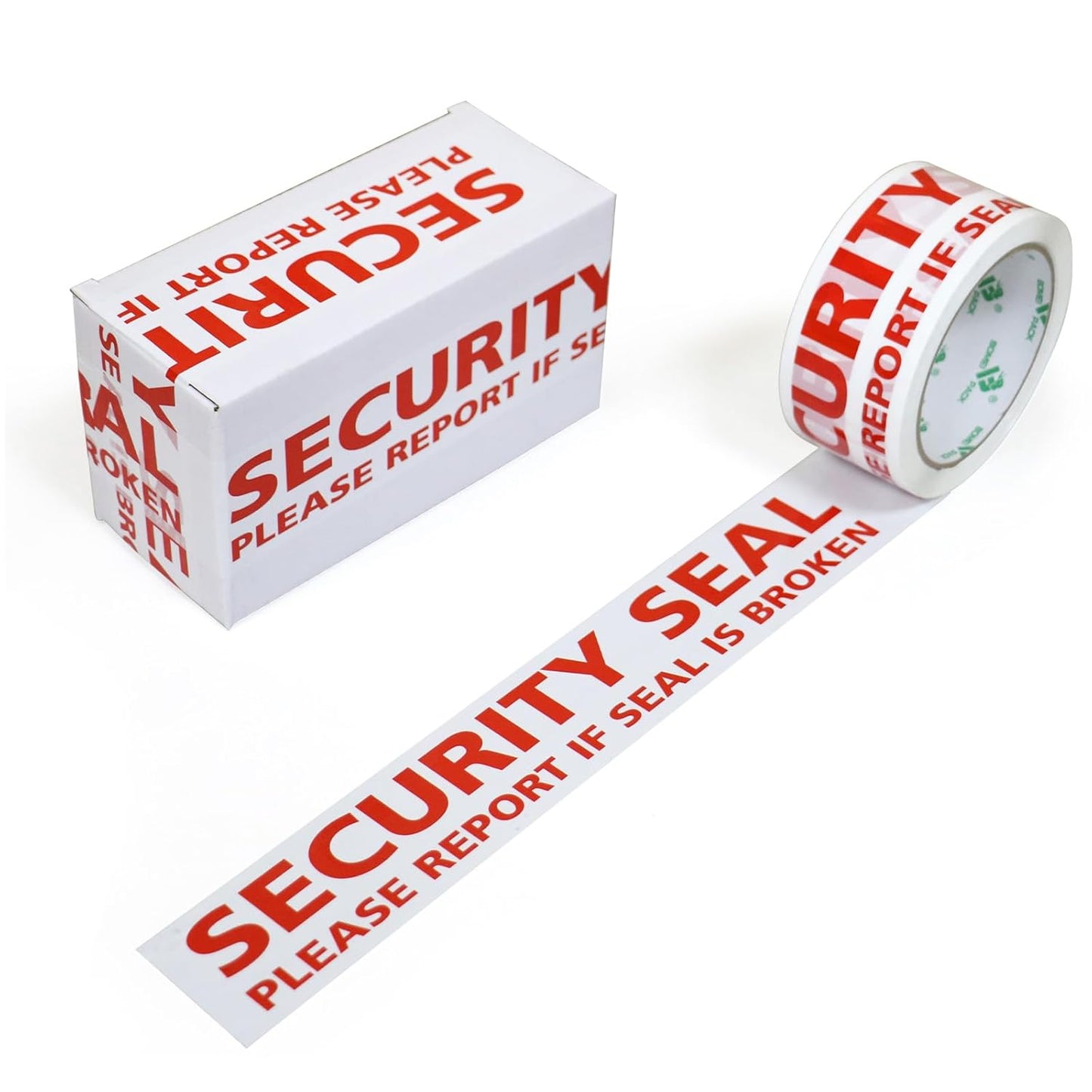 BOMEI PACK Security Seal Tape, Please Report if Seal is Broken Printing Packing Tape with Dispenser, 2.4mil 2inch x 60yds, 6Rolls Heavy Duty Fragile Tape Refills for Shipping, Moving and Sealing