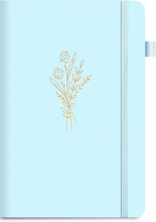 Lined Journal Notebook for Women Cute Leather Journaling Notebooks for Writing 192 Pages A5 Hardcover Aesthetic Floral Diary, 5.7 x 8.3 In, Blue