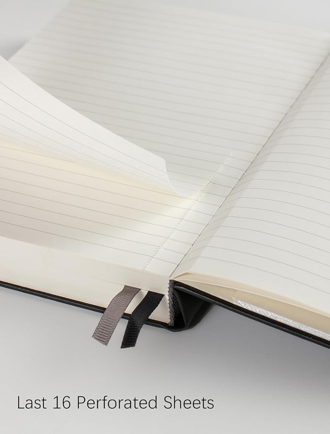 Thick College Ruled Notebook with 366 Numbered Pages, A5 Journals for Writing with 100GSM Lined Paper, Hardcover Leather Notebooks for Women Men School Note Taking Office Work Diary, 5.7"x8.3" Black