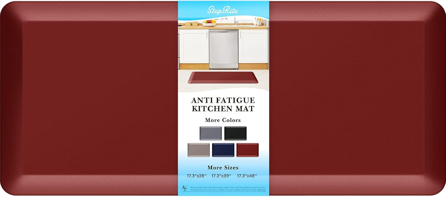 StepRite 4/5 Inch Thick Kitchen Mat Anti Fatigue Mat Kitchen Rugs Kitchen Decor Non-Slip, Stain Resistant, Waterproof Kitchen Mats Desk Mat for Kitchen, Office, Workshop, Red, 17'' x 39''