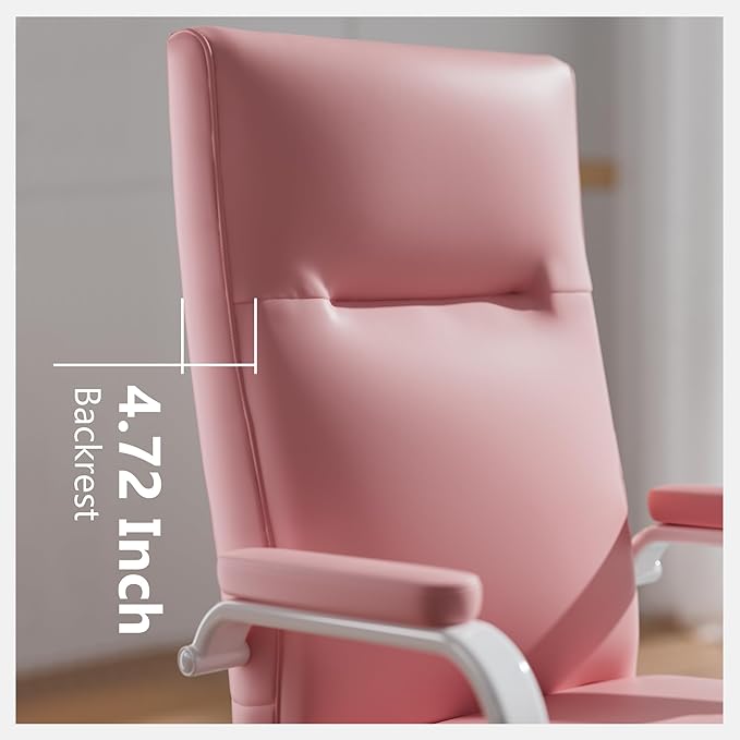 Pink Desk Chair, High Back Leather Executive Office Chair for Girl and Women, Adjustable Height Computer Desk Chairs with Wheels and Arms