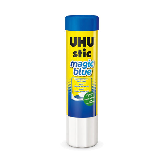 UHU Colored Glue Stick, 0.74oz Blue, rubs on Blue & Dries Clear, Washable, Solvent Free, Screw on Cap, Pack of 12, 9U 99602