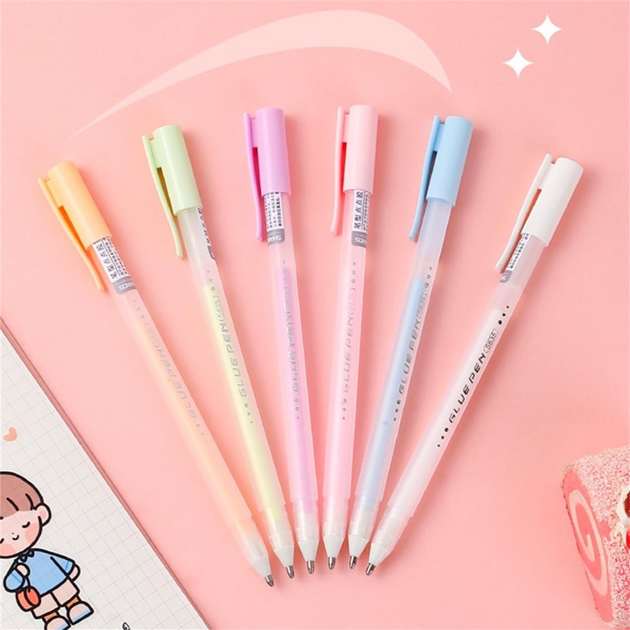 Scrapbook Quick Dry Crafting Glue Set, 6PCS Multi-color Spot Glue Pen for Papercrafts, Handmade Stationery, DIY Foil-Stamping, Back to School Supply, Year 6+