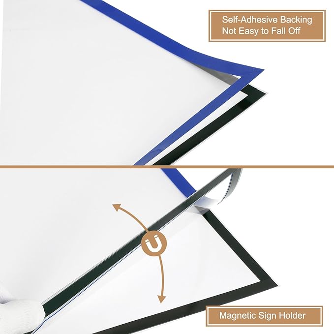 uxcell 2 Pcs Magnetic Sign Holder, 11.7" x 16.5" Self-Adhesive Magnetic Wall Signs Holder Magnetic Picture Frame Document Holder for Home Office Wall Window Displays, Dark Blue