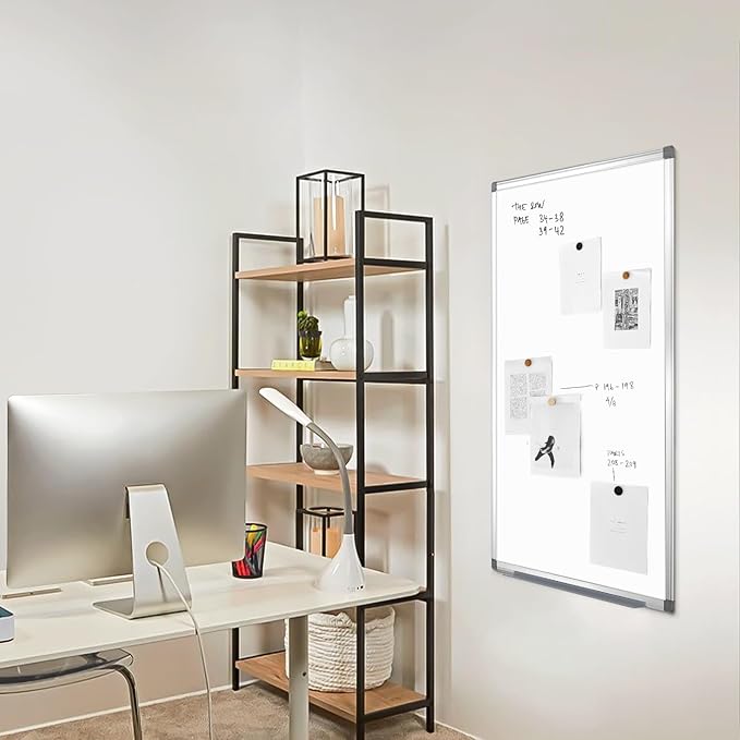 SWANCROWN Magnetic Dry Erase Board 48 x 24 Inches - Large White Board, Silver Aluminum Frame, 4' x 2' Writing Whiteboard for Walls, Home Office, School, Studio