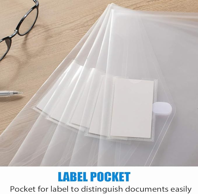 Sooez 24 Pack Plastic Envelopes Poly Envelopes, Clear Document Folders US Letter A4 Size File Envelopes with Label Pocket for School Home Work Office Organization, Clear