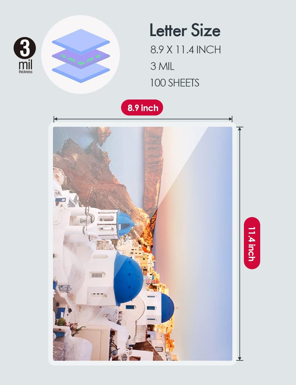 Thermal Laminating Pouches, 3mil Laminating Sheets, 8.9x11.4 Inches, Letter Size, HeatSeal, Clear (100pack)