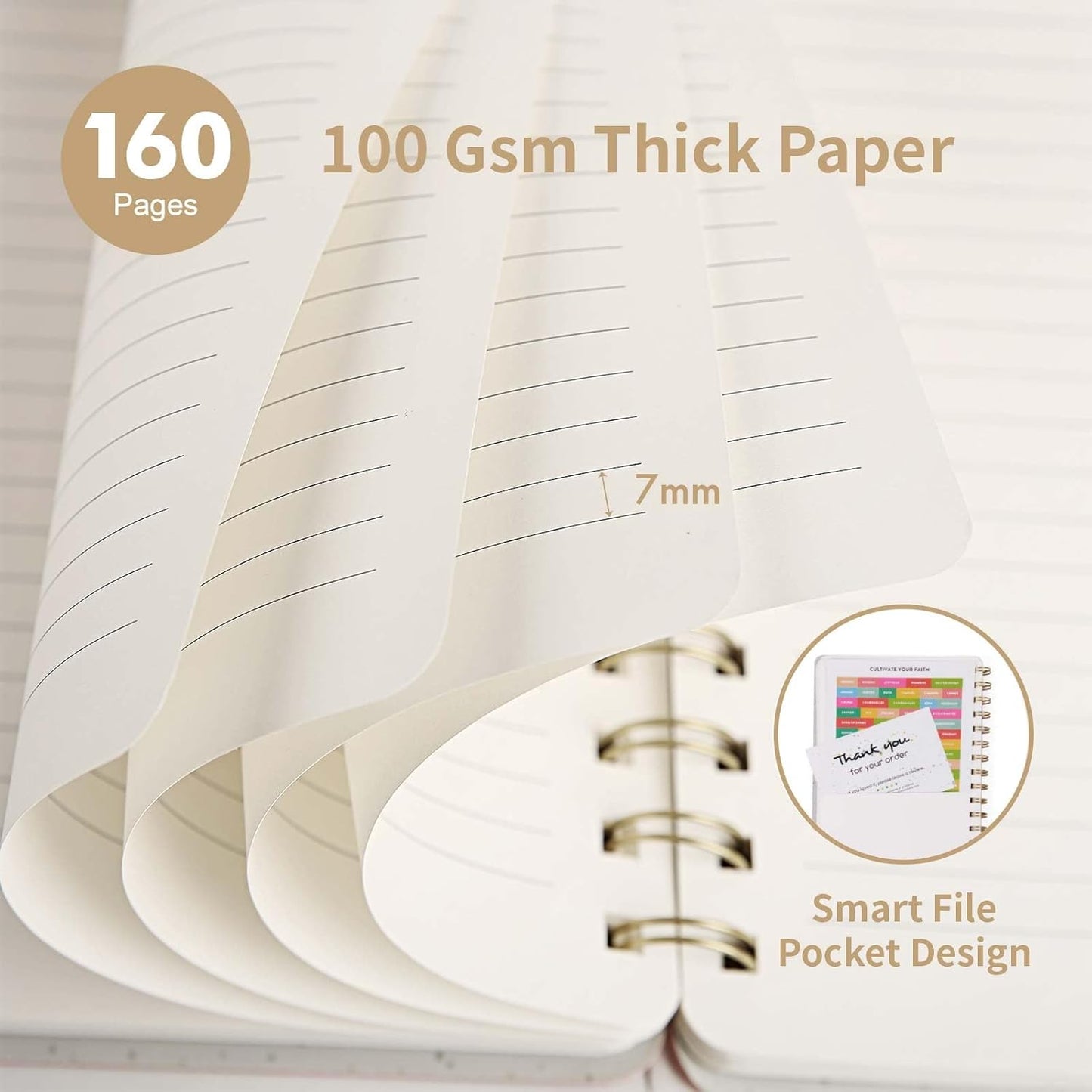 Lined Spiral Notebook College Ruled A5 Journal Book for Note Taking, 160 Pages Writing Journal for Office and Home School Supplies 5.75x8.125 inch (1Khaki)