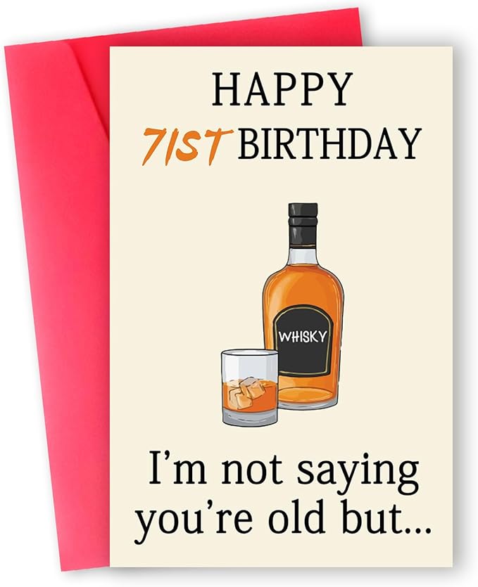 Funny 71st Birthday Card, Best 71st Birthday Gifts for Women Men, Happy 71st Birthday Decorations for Dad Mom Grandpa Grandma, Whiskey 71 Year Old Bday Decor Card
