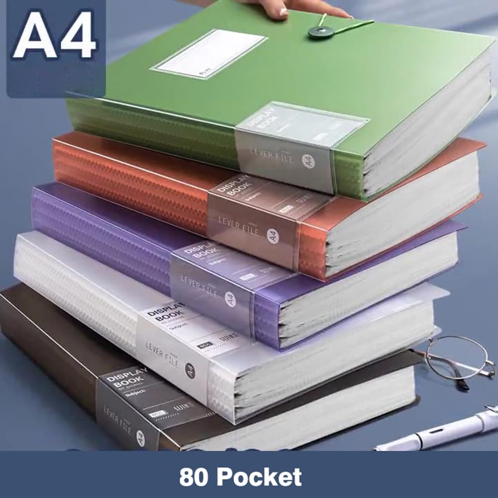 A4 80 Pockets 160/Sides Display Book Paper Document Holder, Business Presentation Book Presentation Folder (80 Pockets Transparent White)