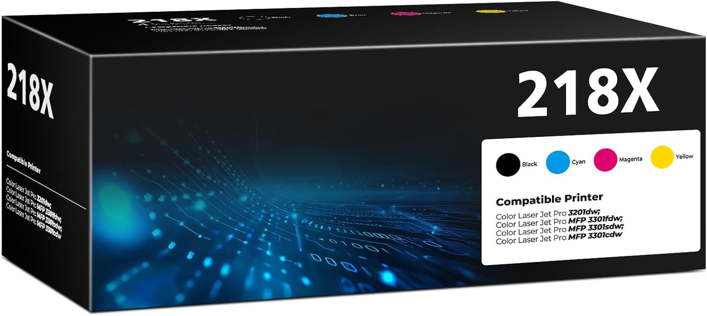 218X Toner Cartridges 4 Pack Color Laser Jet Pro 3201, MFP 3301 (with CHIP) Compatible for HP 218X 218A Toner Cartridge | HP218X HP218A Works with Color Laser Pro 3201dw MFP 3301fdw 3301sdw 3301cdw