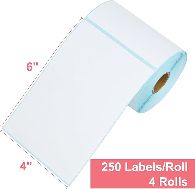 L LIKED 4"x 6" Direct Thermal Labels White Perforated Shipping Labels,250 Labels per Roll,4 Rolls