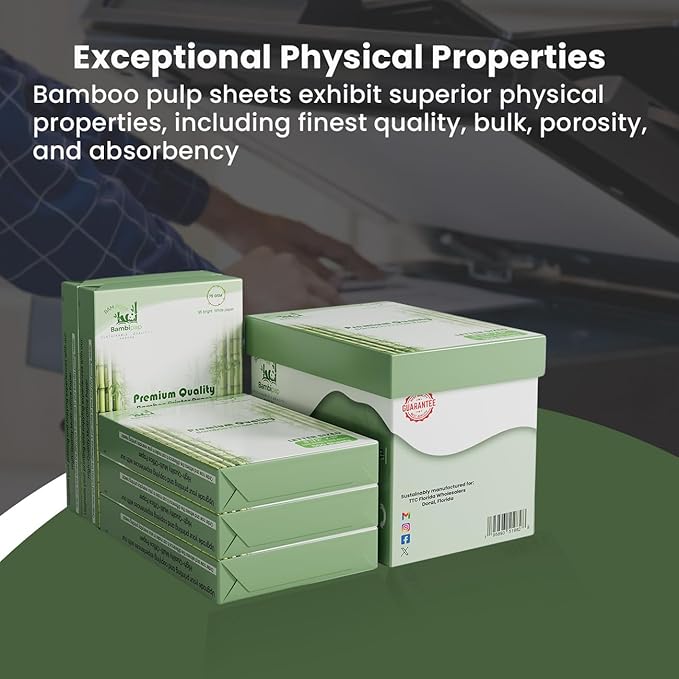 Bamboo Printer Paper - 8 1/2” x 11” - 20LB Multipurpose White Paper - Made from Bamboo Fiber, Renewable Resources, Zero Trees Used - 5 reams (2500 Sheets)