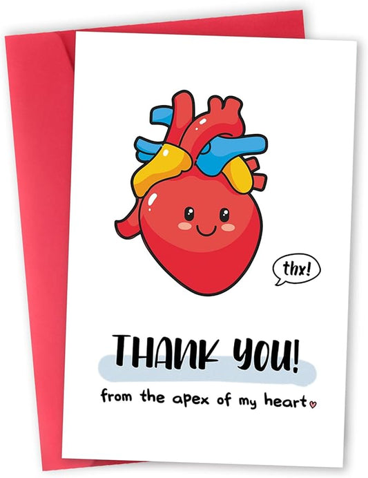 Cute Thank You Card for Heart Surgeon, Funny Thank you Gift for Women Men, Appreciation Card for Doctor Nurse Medical Staff, Thank You from the Apex of My Heart