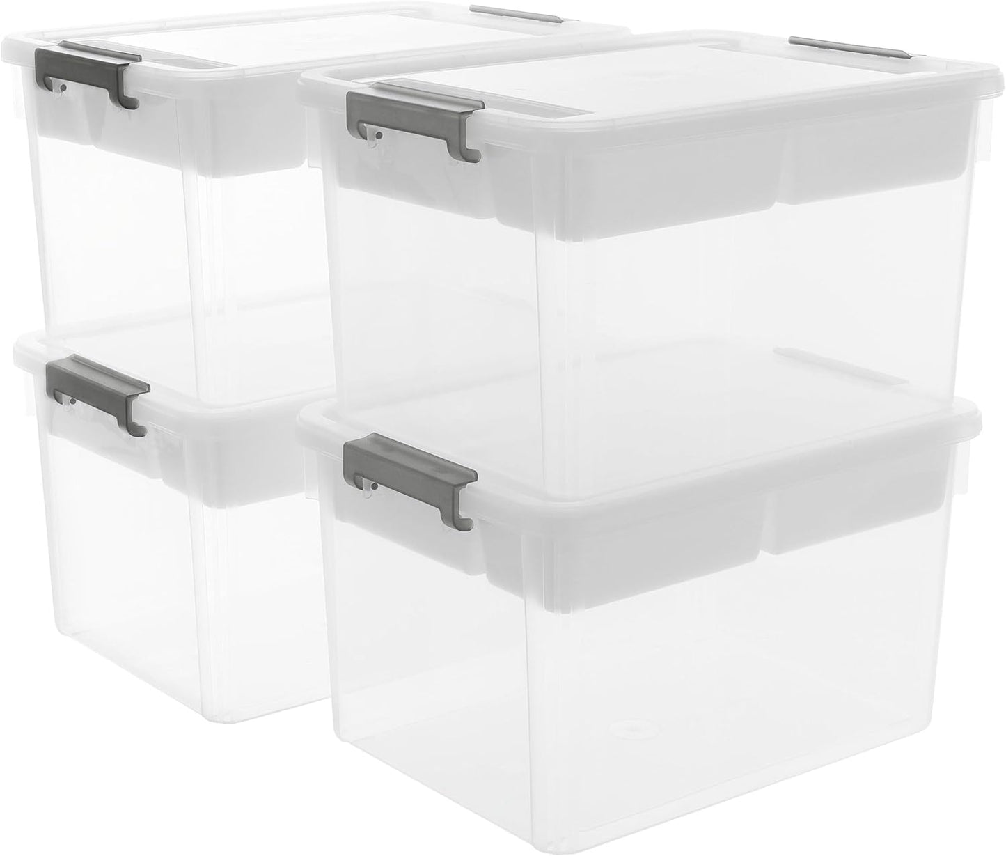 Citylife 32 QT Plastic Storage Bins with Removable Tray Large Stackable Storage Containers for Organizing Craft Storage and Storage Craft, Clothes, Files, Office Supplies, 4 Packs