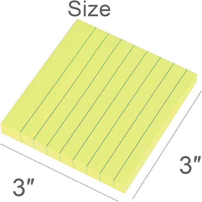 Vanpad Lined Sticky Notes 3x3 Inches, Lemon Yellow Ruled Self-Stick Pads, Easy to Post for Home, Office, Notebook, 8 Pads/Pack