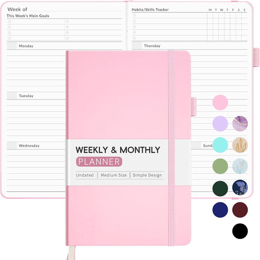 Undated Weekly Planner for 2025, Forvencer Simplified Weekly & Monthly Calendar Planner, Cute Daily Organizer Notebook, Agenda Journal to Track Goals & Tasks, Start Anytime, A5 Size, Pink