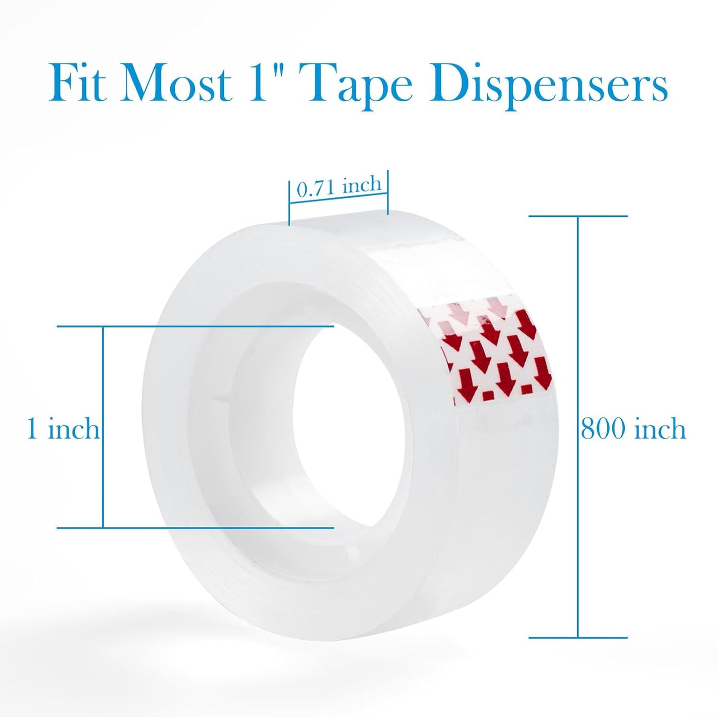 72 Rolls Clear Tape Refills, Bulk Transparent Tape for Dispensers, Stationery Gift Wrap Tape for School, Home, Office, High Viscosity, Odorless, 1 Inch Core, 3/4 x 800 inches