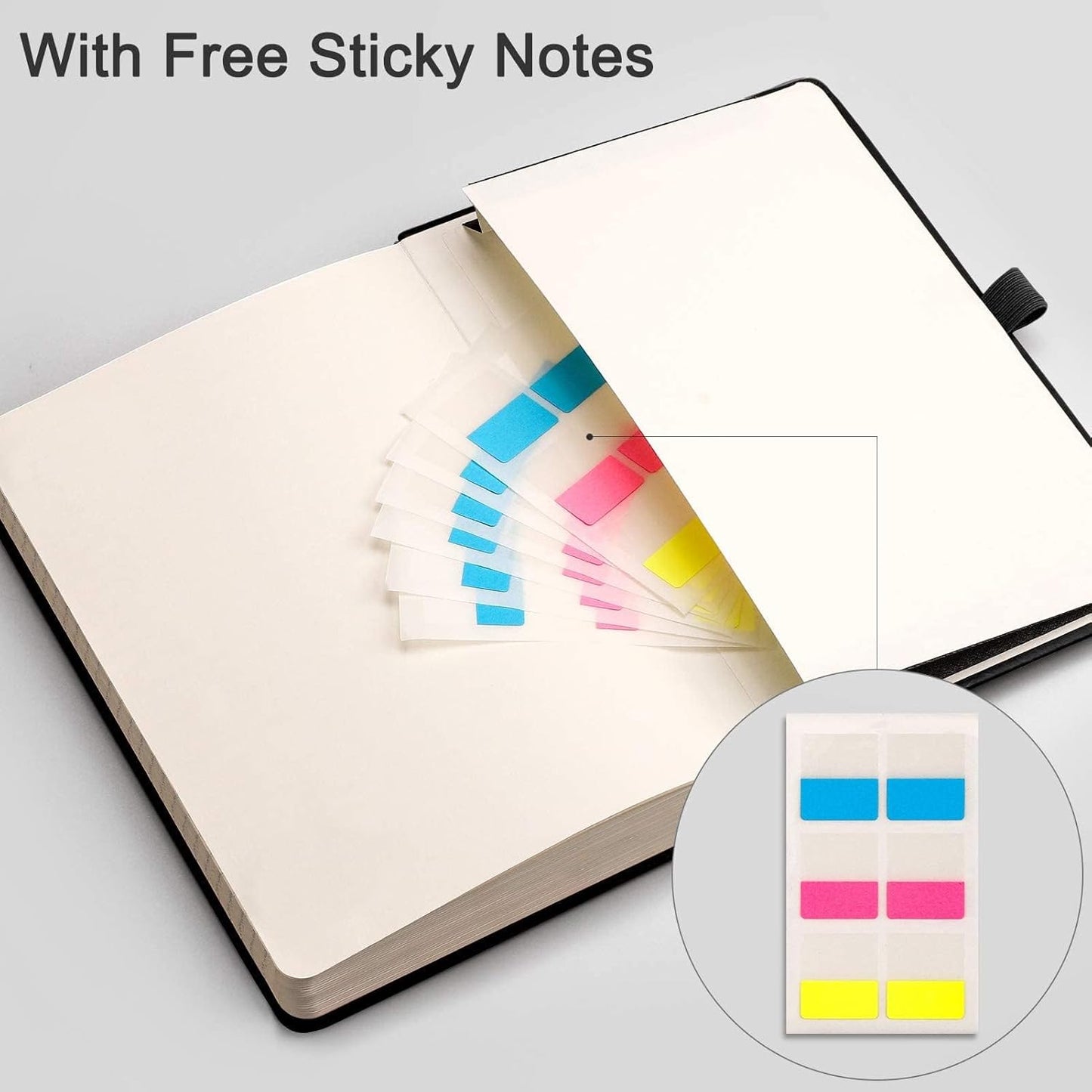 EMSHOI Lined Journaling Notebooks - 120gsm Thick Leather Journal with Sticky Notes, 256 Numbered Pages A5 Hardcover College Ruled Notebook for Women Men Work School Writing, 5.75" x 8.38"-Black