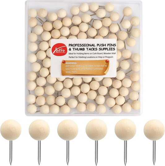 Yalis Wood Push Pins 120 Pcs,Decorative Wooden Thumb Tacks for Corkboard and Bulletin Board (120 pcs Map Tacks)
