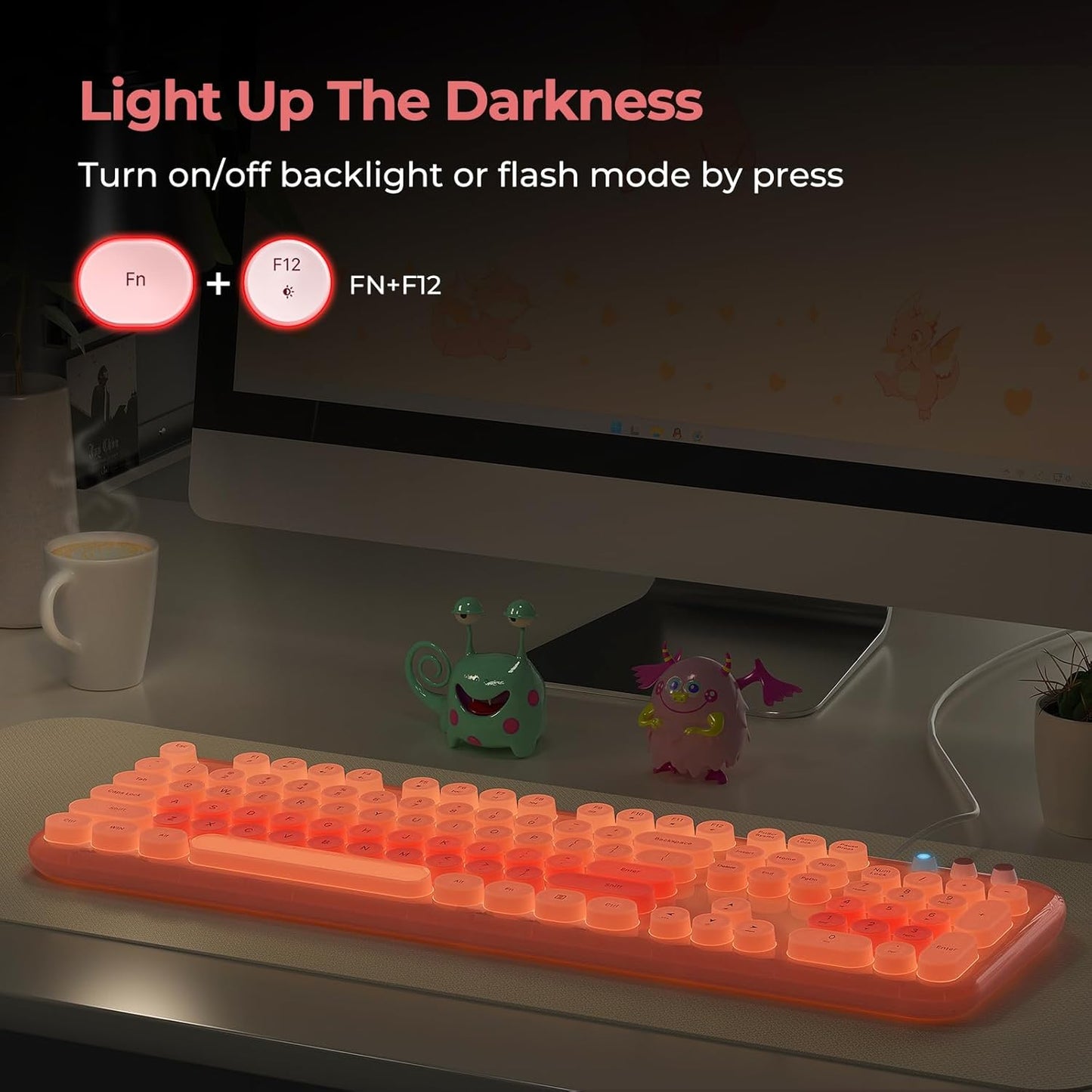 Wired Backlit Keyboard, USB Computer Keyboard with Retro Keycaps, Numeric Keypad and Media Hotkey for Office Desktop PC Laptop and Windows 7 8 10 11 (Pink Colorful)