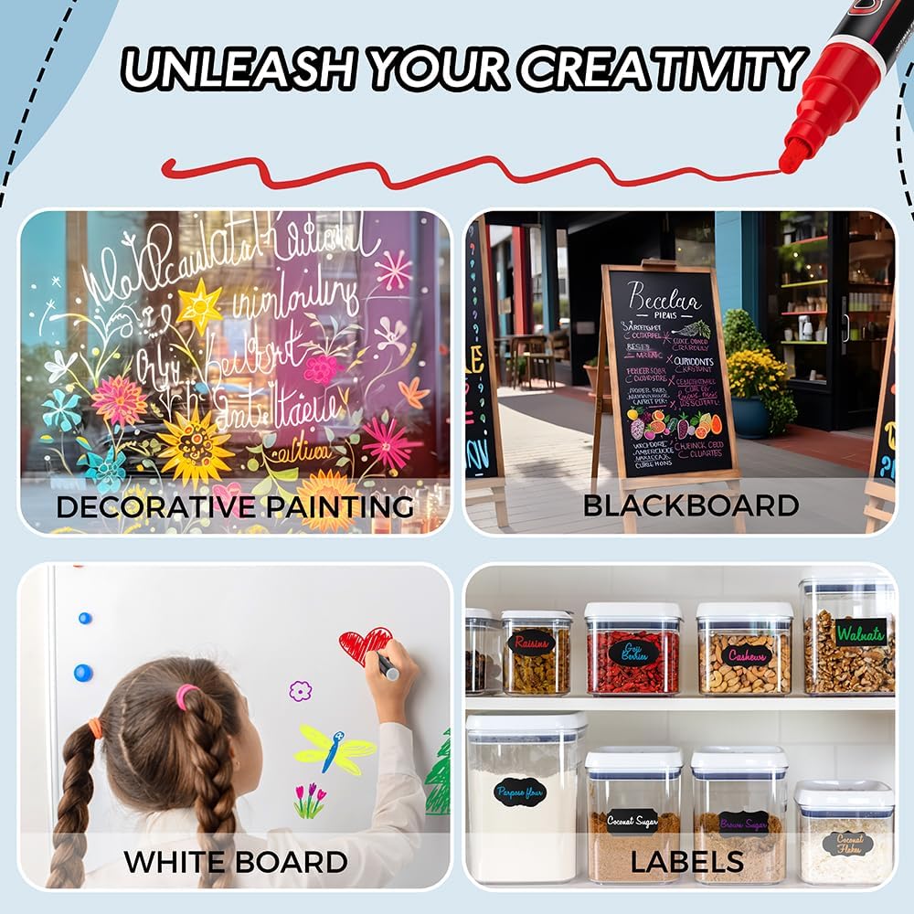 8 Pack Liquid Chalk Markers,Dry Erase Markers & Window Markers for Blackboards,Chalkboard Menu Board & Glass Car Window