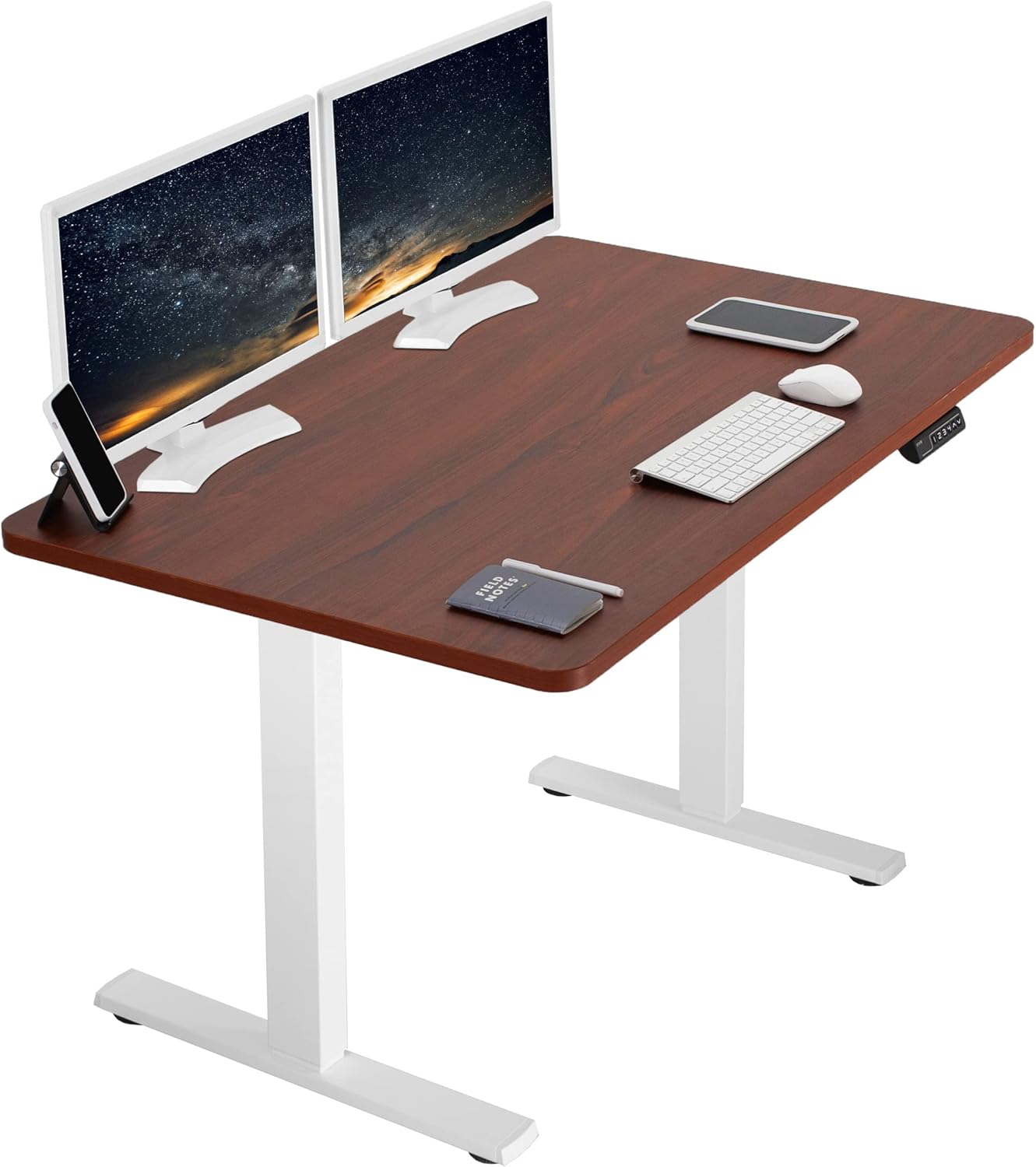 VIVO Electric 48 x 30 in Standing Desk, Memory Height Adjustment, 1B Series, One-Piece Dark Walnut Top, White Frame, DESK-KIT-1W5D