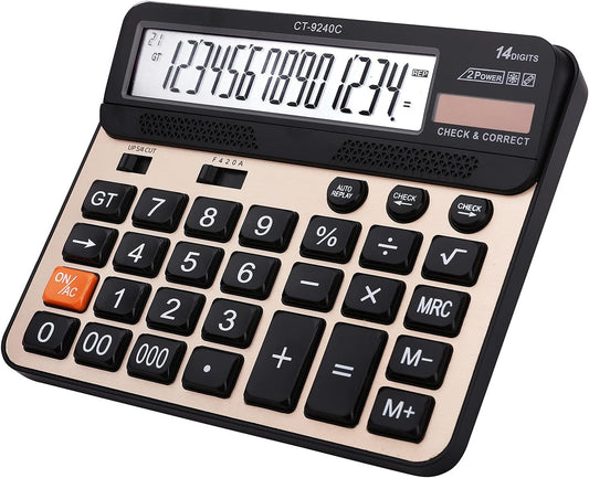 Large Button Calculator,Philley Large LCD Display 14 Digits Desktop Check&Correct Electronic Calculator(CT-9240C)
