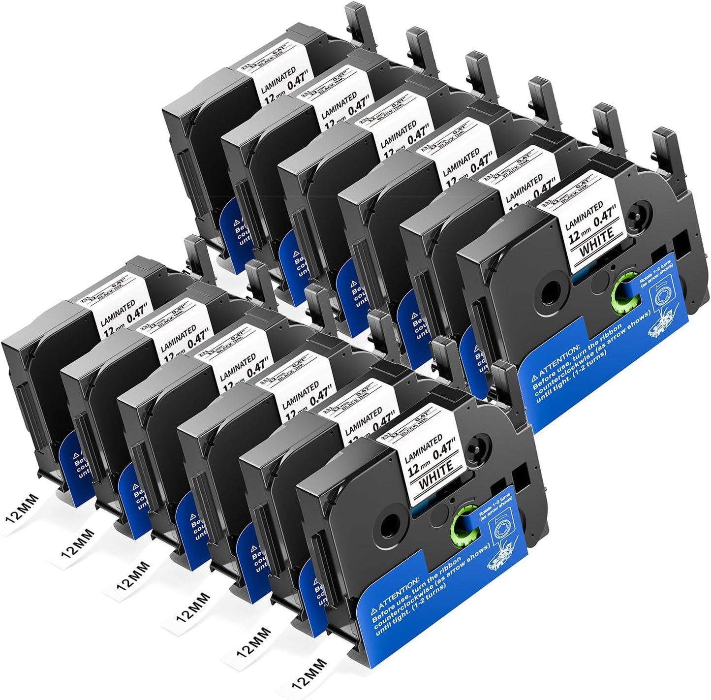 Colorty Replace for Brother P Touch Label Maker Tape 12mm 0.47 Laminated Black on White TZe-231 AZe-231 for PT-1180 2040 1090 1750 1290 1880 1170 Ptouch Tape Refills 12mm x 8m, 12-Pack