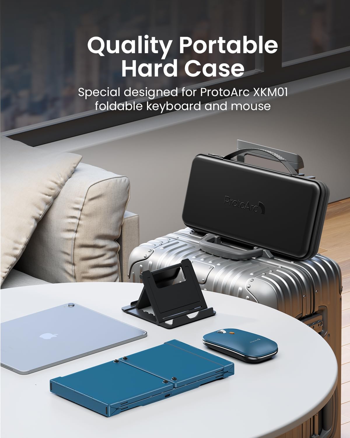 ProtoArc Foldable Keyboard and Mouse, XKM01 True Full-Size Folding Wireless Keyboard Mouse Combo for Business Travel, a Portable Office Suite On-The-Go, Compatible with Laptop iPad Tablet - Blue