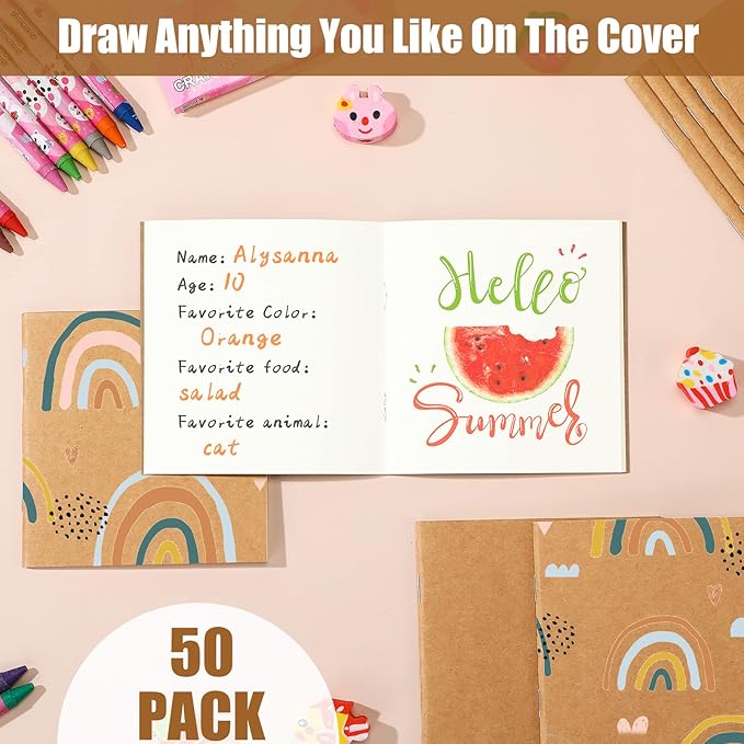 Thenshop 50 Pack Mini Pocket Kraft Notebooks Bulk 4 x 4 Inch Journal Notepads with Dot Memo Sketchbooks Writing Notepad for Party Favors Supplies(Brown,Blank Page)