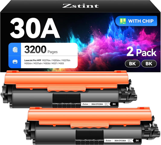 30A Black Toner Cartridge 2-Pack High Yield with Chip Replacement for HP 30A CF230A Toner Cartridges Compatible with HP Laserjet Pro MFP M227fdn M227fdw M227sdn M203dn M203dw M203d M227 M203 Printer