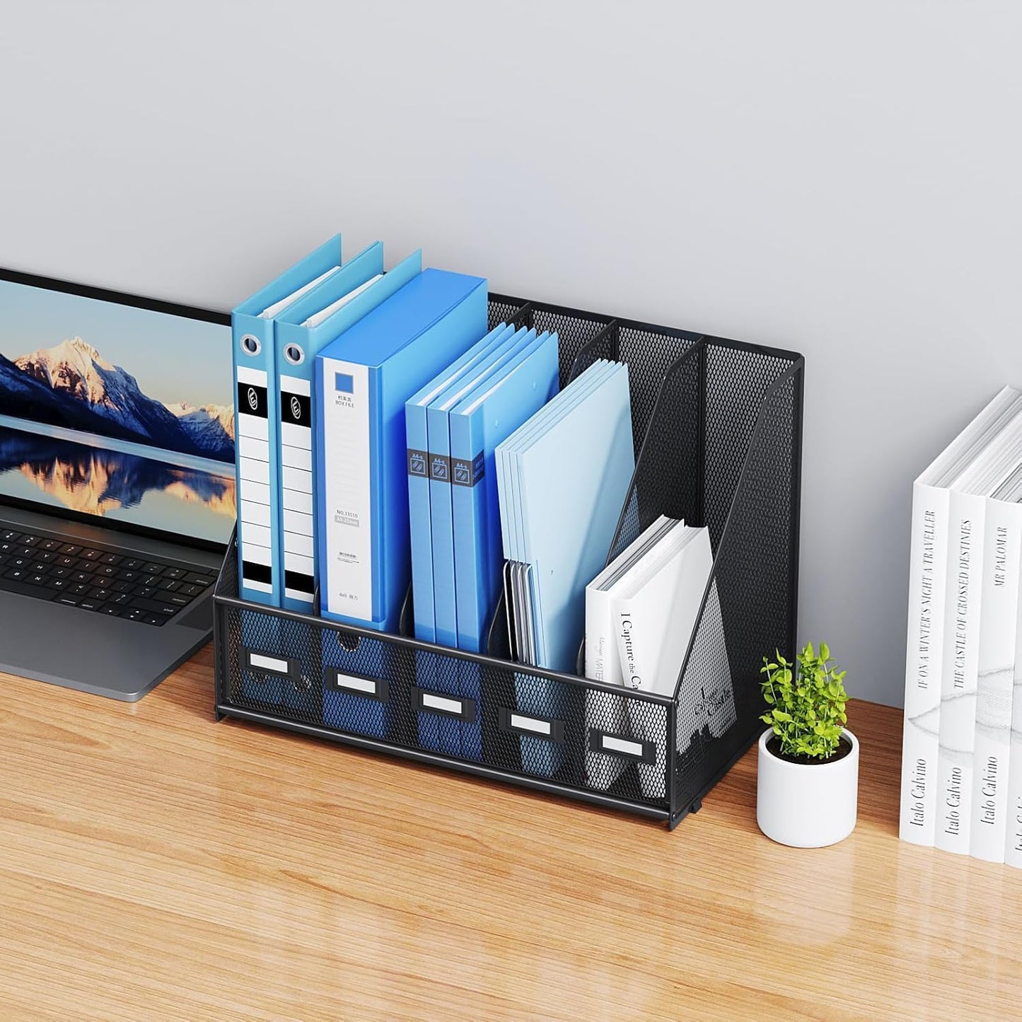 Marbrasse Desk File Organizer with 5 Vertical Compartments Mesh Magazine File Holder for Office, Home, School