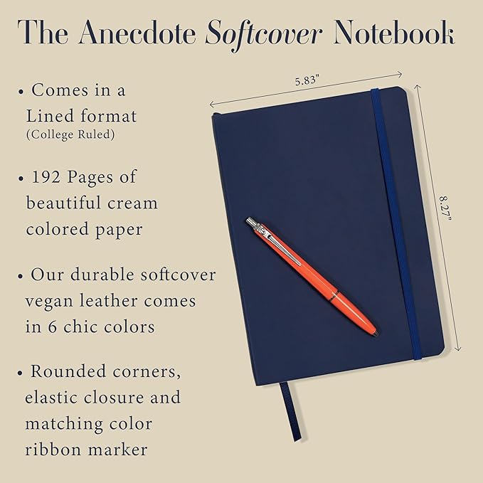 Softcover Ruled Journal with Thick 80 gsm Lined Cream Paper A5 size (8.3 inches x 5.4 inches) - Daily Writing Notebook Journal for Travel, School and Office Use - Diary Journal for Women and Men - Midnight Blue