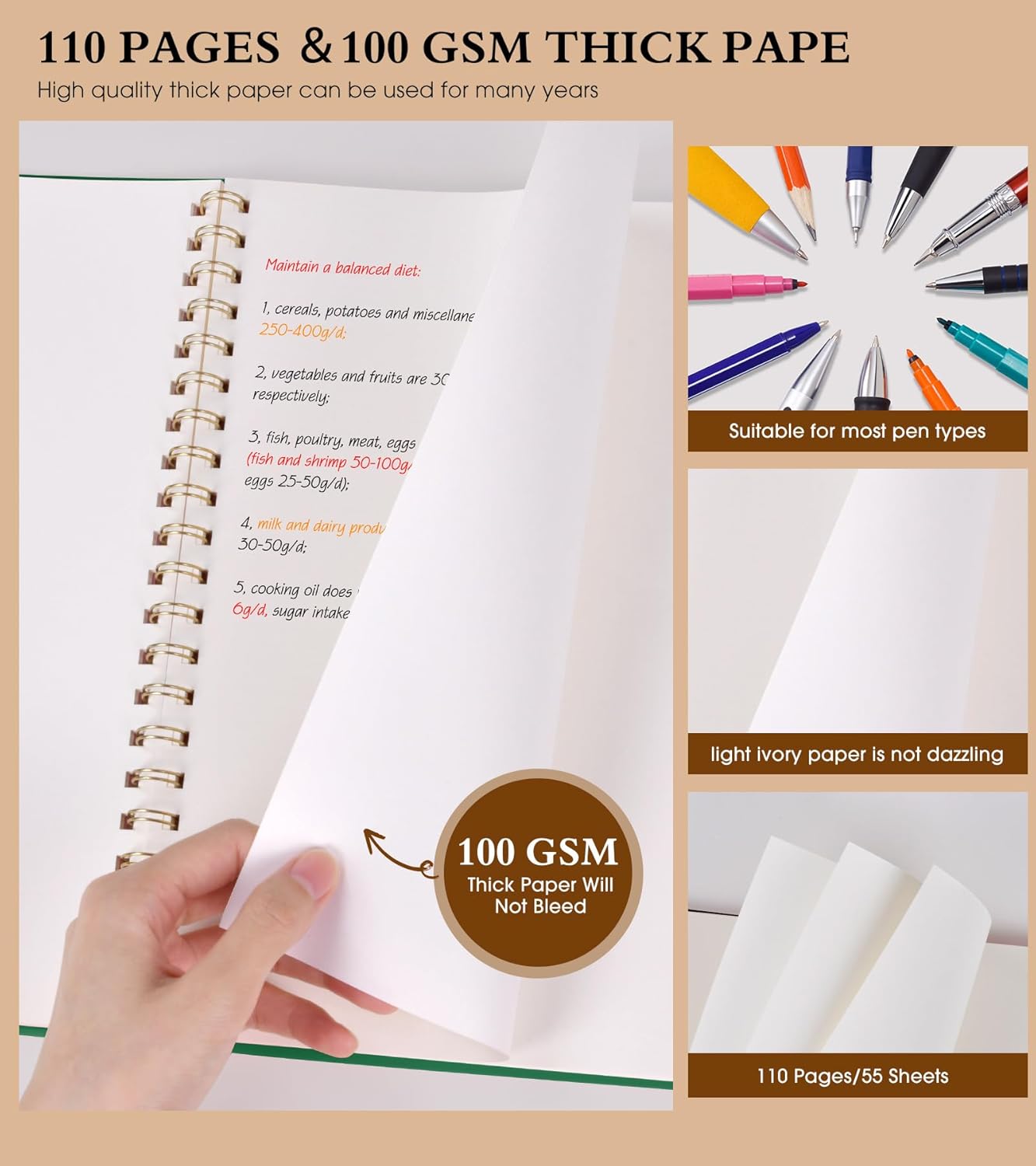 Blank Spiral Notebook Journal 8.5” x 11”, A4 Large Sketch Book for Women Men, 100 GSM Blank Paper Drawing Notebook, Plastic Hardcover Spiral Bound Sketchbook for Sketching Work School Writing, Green