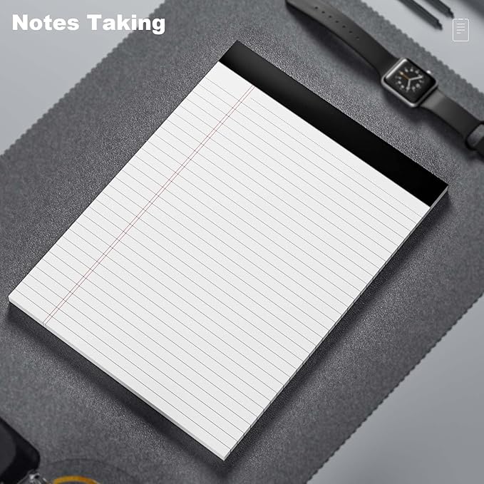 Legal Pads 8.5 x 11 Note Pads 8.5 x 11 Wide Ruled Notepad Lined Paper Writing Pads for Home, School, Office Use, 80gsm Perforated Legal Pad - Sturdy Cardboard Backing Support, 5 Pack (30 Sheets/Pad)