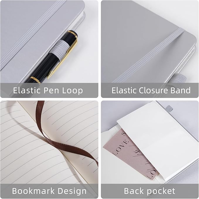 Lined Notebook Journal for Women Men 200 Pages A5 Hardcover Leather with Pen Holder College Ruled Journals for Work Note Taking Travel School Gary