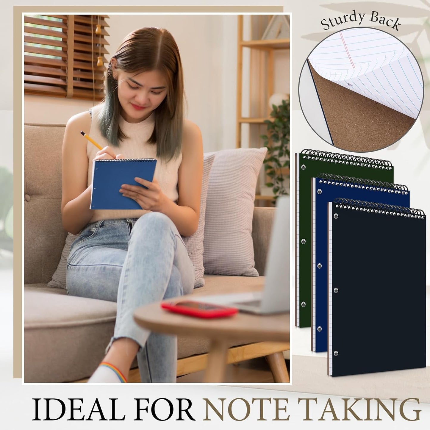 3 Packs 8.5" x 11" Top Spiral Notebook with 3 Hole Punched Legal Pads College Ruled Notepad 50 Sheets Hard Cardboard Paper Wirebound Notepad for Office School Business (Dark Colors)