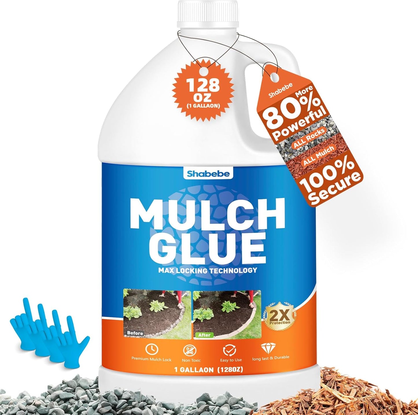 Mulch Glue -1 Gallon Rock Glue for Landscaping, Professional Landscape Adhesive for Rocks, Pea Gravel &Stones | Fast-Drying, Super Strong Binder | Secures Rubber in Garden, Pathways & Landscaping