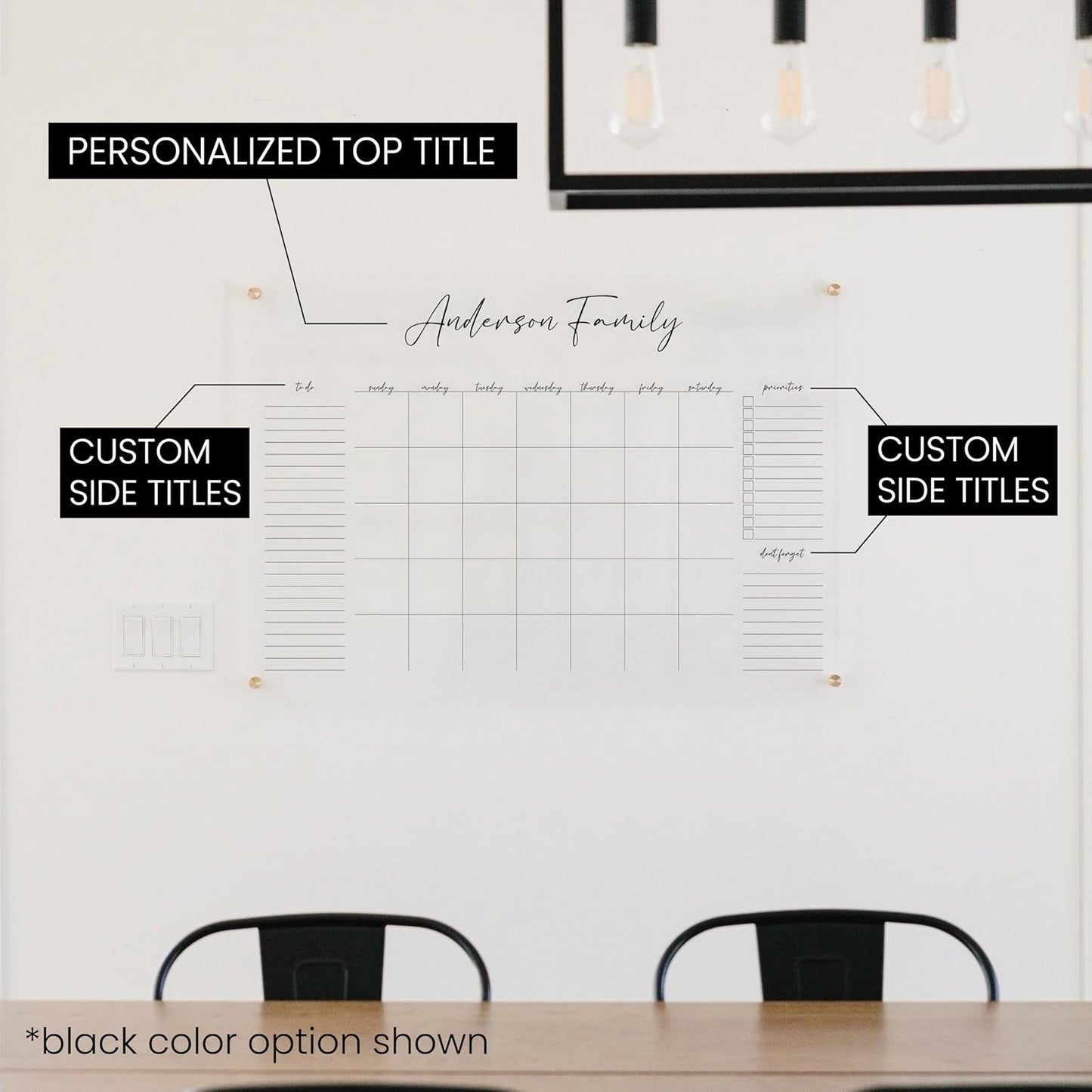 Personalized Clear Acrylic Calendar for Wall, Calendar Whiteboard for Wall, Dry Erase Wall Calendar, Wall Calendar Organizer System for Home (Cursive, Jade, 14"W x 11"H)