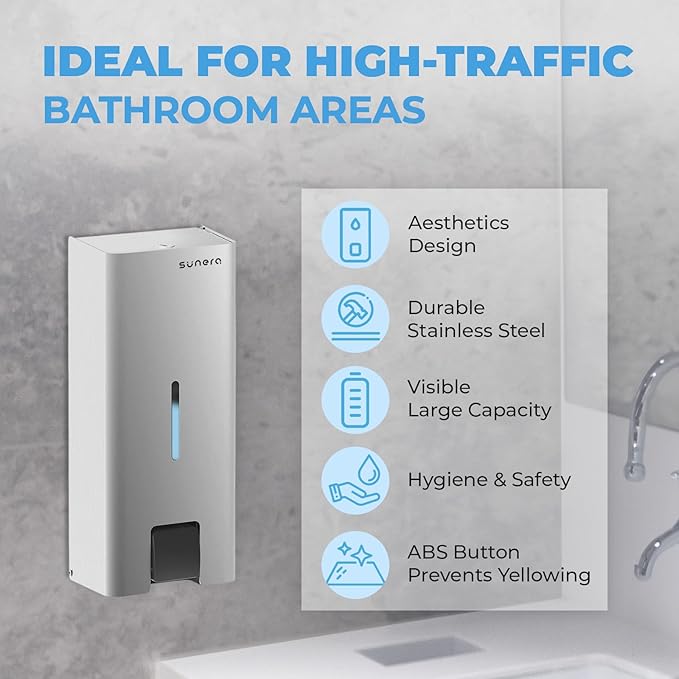 Sunera Commercial Soap Dispenser Wall Mount Luxury 304 Stainless Steel Soap Dispenser Kitchen Bathroom Industrial Push Hand Sanitizer Dispenser 1000ml SUNERA