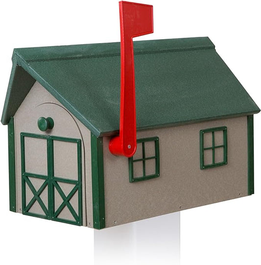 Peaceful Classics Poly Mailbox- Durable, Weather-Resistant Amish Craftsman Mailboxes for Outside Uses Like Front Yard & Road Side- Long-Lasting, Decorative, Modern Mailbox (Clay w/Green Trim & Roof)