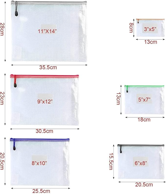 Oaimyy-16Pcs, 7" x 11" inches Mesh Zipper Pouch, Plastic Zip File Folders Puzzle Bags for Organizing,for Office Supplies,Travel,Home Storage-Multicolor